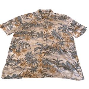 Island Shores Palm Tree Hawaiian Shirt L Short Sleeve Beach Coastal Cruise Ocean